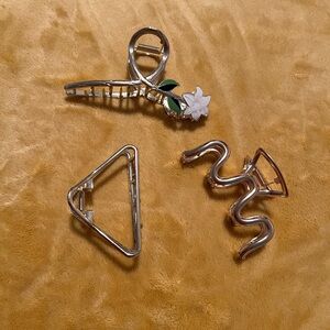 Gold - Flower / Triangle / Wave 3 Hair Clips Brand New Fashion Hair Accessories